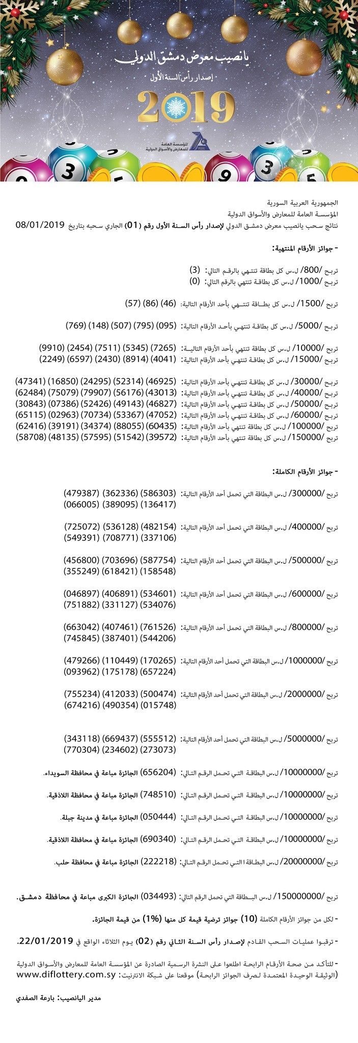 " diflottery نتائج سحب يانصيب معرض دمشق الدولي ٢٠١٩" نتائج يانصيب معرض دمشق الدولي ٢٠١٩ الارقام الرابحة diflottery