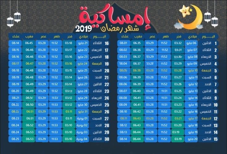 امساكية رمضان 2019 في مصر ومواعيد اذان الفجر والمغرب في رمضان