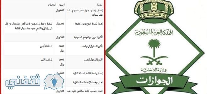 أخر تحديث أسعار الرسوم (تجديد الإقامة – تجديد الرخصة- تأشيرة الحج- تأشيرة الخروج- تأشيرة الدخول- تمديد تأشيرة الزيارة) للمقيمين في السعودية لعام 2019/2020