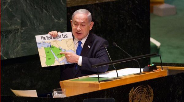 اتفرج ..بنيامين نتنياهو يكشف خريطة لشرق أوسط جديد بعد السلام مع السعودية!!