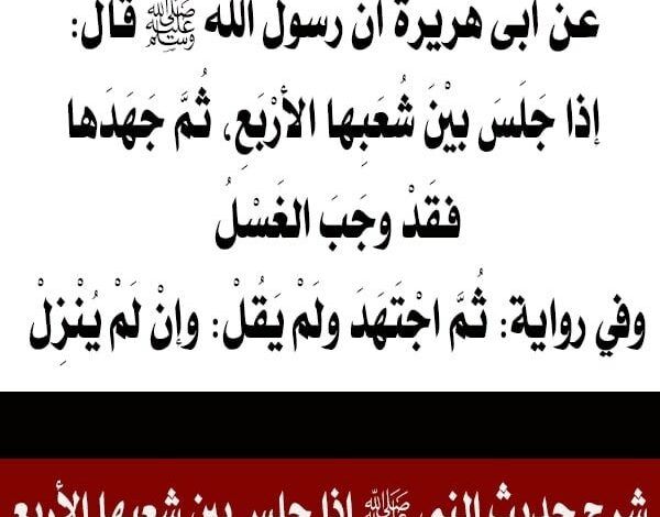 يجهلها الكثير ..مامعنى قول النبي ﷺ إذا جلس بين شُعَبها الأربع، ثم جَهَدها، فقد وجب الغسل وإن لم ينزل