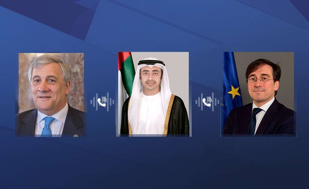 عبدالله بن زايد يبحث هاتفيا مع وزيري خارجية إيطاليا وإسبانيا جهود وقف التصعيد في المنطقة
