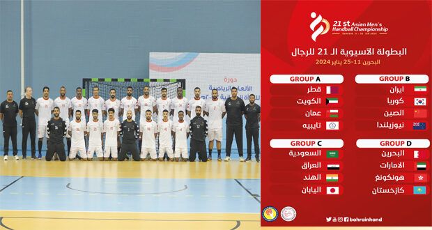 فـي البطولة الآسيوية الحادية والعشرين لكرة اليد للصالات بالبحرين منتخبنا الوطني الأول يقع فـي المجموعة الأولى بجوار قطر حامل اللقب والكويت والصين تايبيه