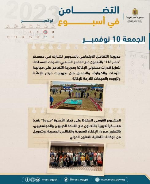 بالإنفوجراف.. الحصاد الأسبوعي لرصد أنشطة وزارة التضامن الاجتماعي