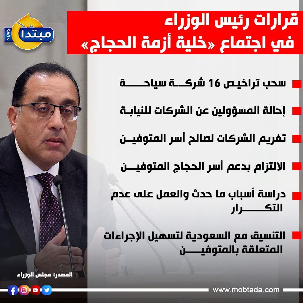 قرارات رئيس الوزراء في اجتماع «خلية أزمة الحجاج» (إنفوجراف)