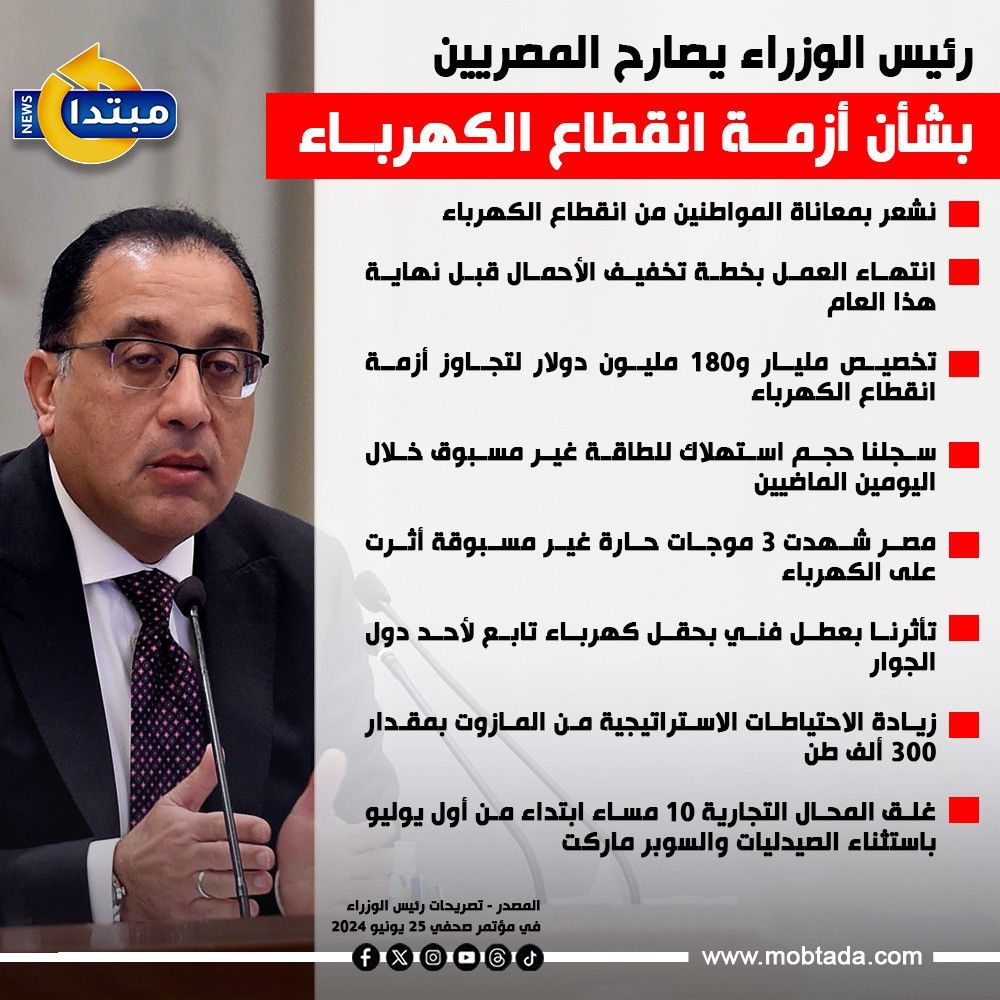 رئيس الوزراء يصارح المصريين بشأن أزمة انقطاع الكهرباء (إنفوجراف)