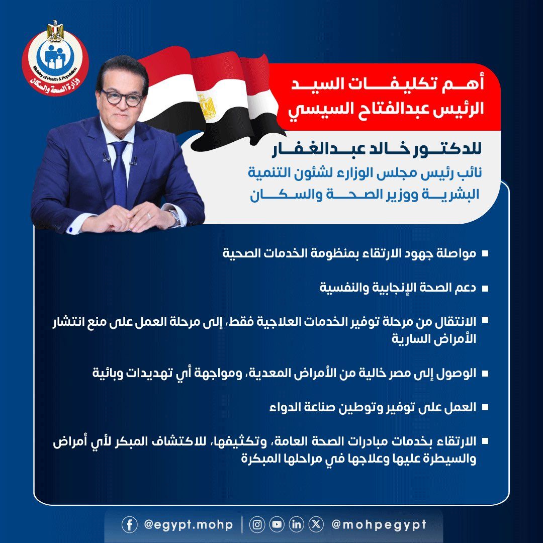 أهم تكليفات الرئيس لوزير الصحة خالد عبد الغفار.. الاستثمار في بناء الإنسان المصري