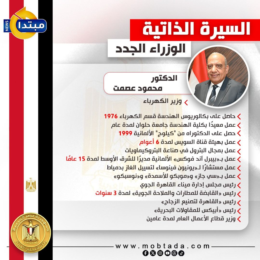 السيرة الذاتية للوزراء الجدد.. محمود عصمت وزير الكهرباء (إنفوجراف)