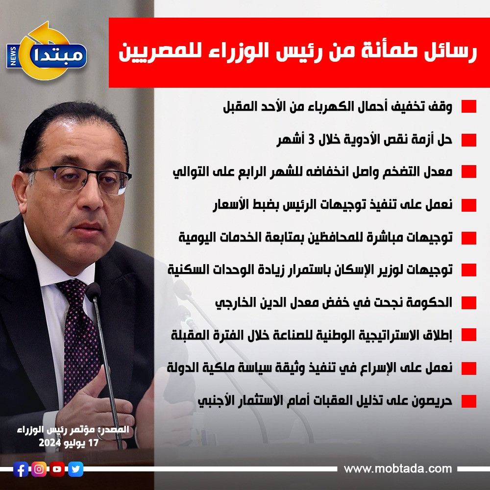 رسائل طمأنة من رئيس الوزراء للمصريين (إنفوجراف)