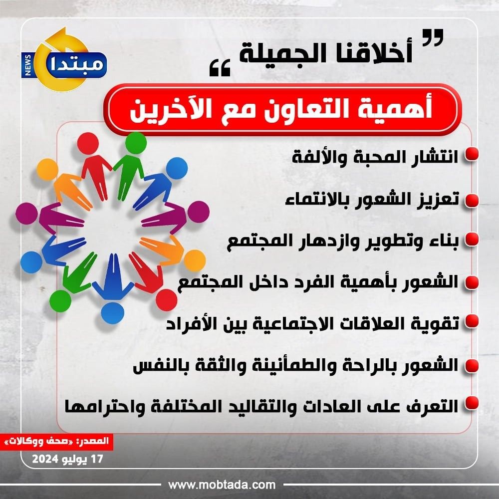 أخلاقنا الجميلة.. أهمية التعاون مع الآخرين (إنفوجراف)