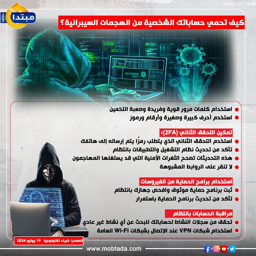 كيف تحمي حساباتك الشخصية من الهجمات السيبرانية؟ (إنفوجراف)