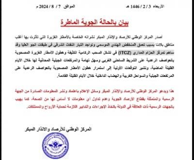 أخبار اليمن : دعوة هامة لوسائل الاعلام.. بيان هام بالحالة الجوية الماطرة