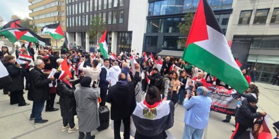 وقفة تأييد للرئيس السيسي أمام المفوضية الأوروبية بمشاركة الجاليتين المصرية والفلسطينية